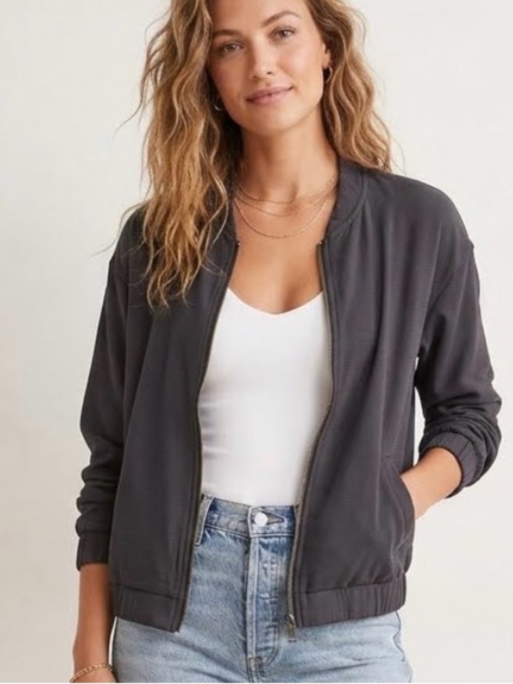 Grace & Lace 100% Tencel™ Lyocell Bomber Jacket in Gray Women’s Size S